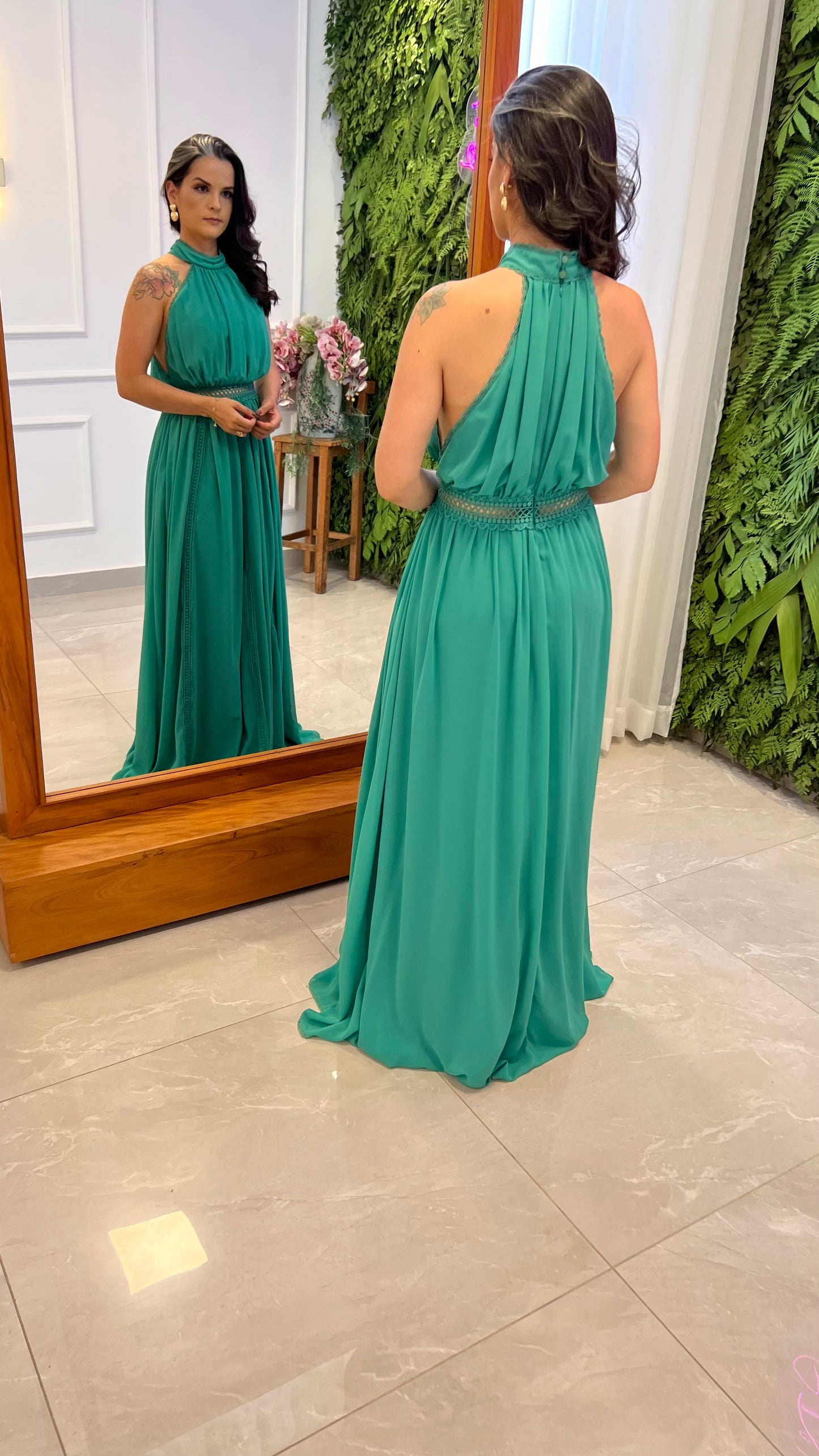 Vestido Longo Intertela Cintura - Verde