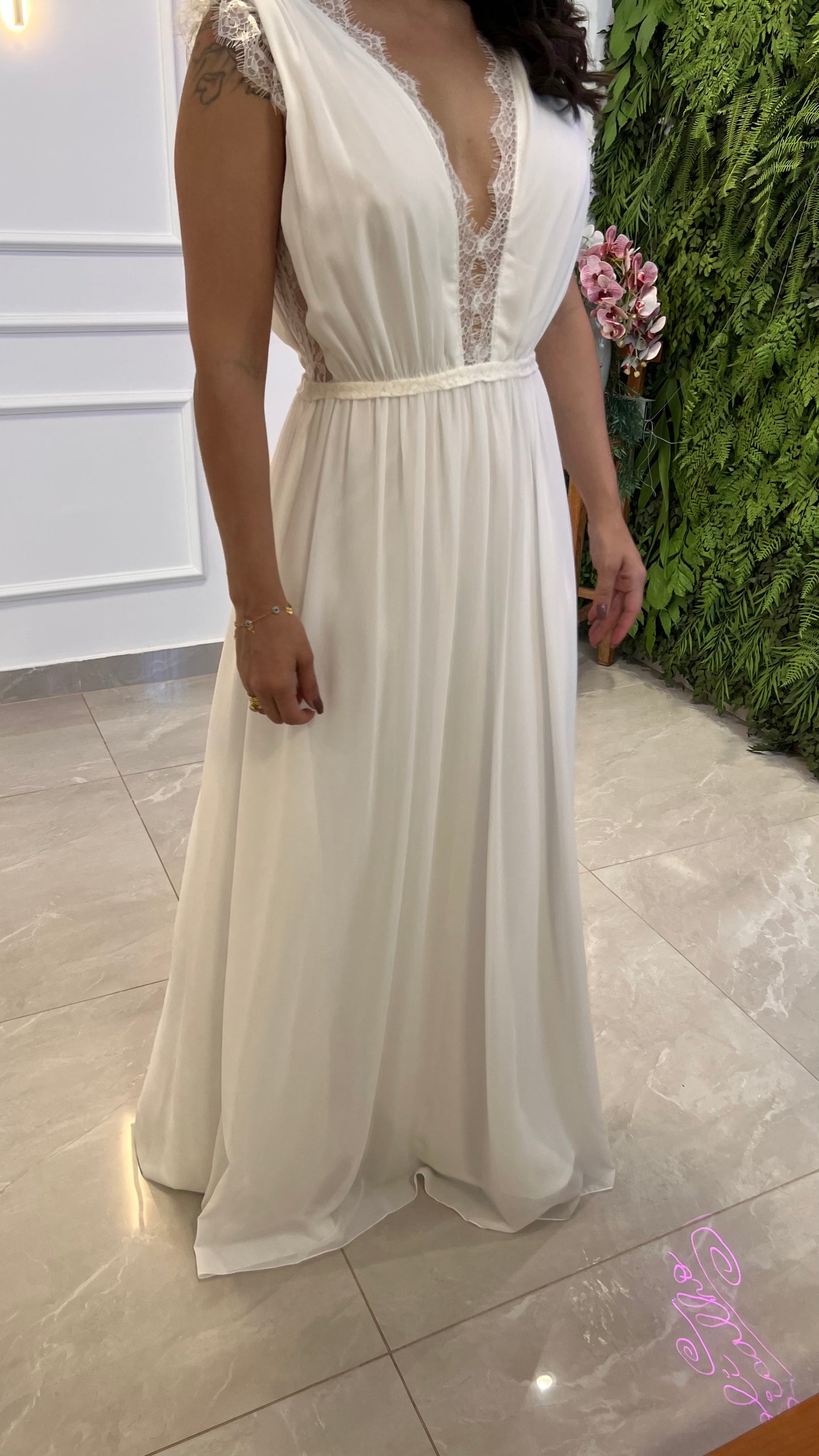 Vestido Longo Renda Babado - Off/ Branco