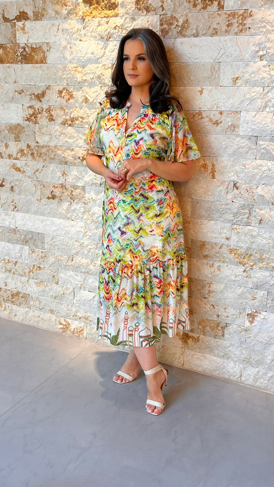 Vestido Midi Babado Oasis YU- Estampado 5296