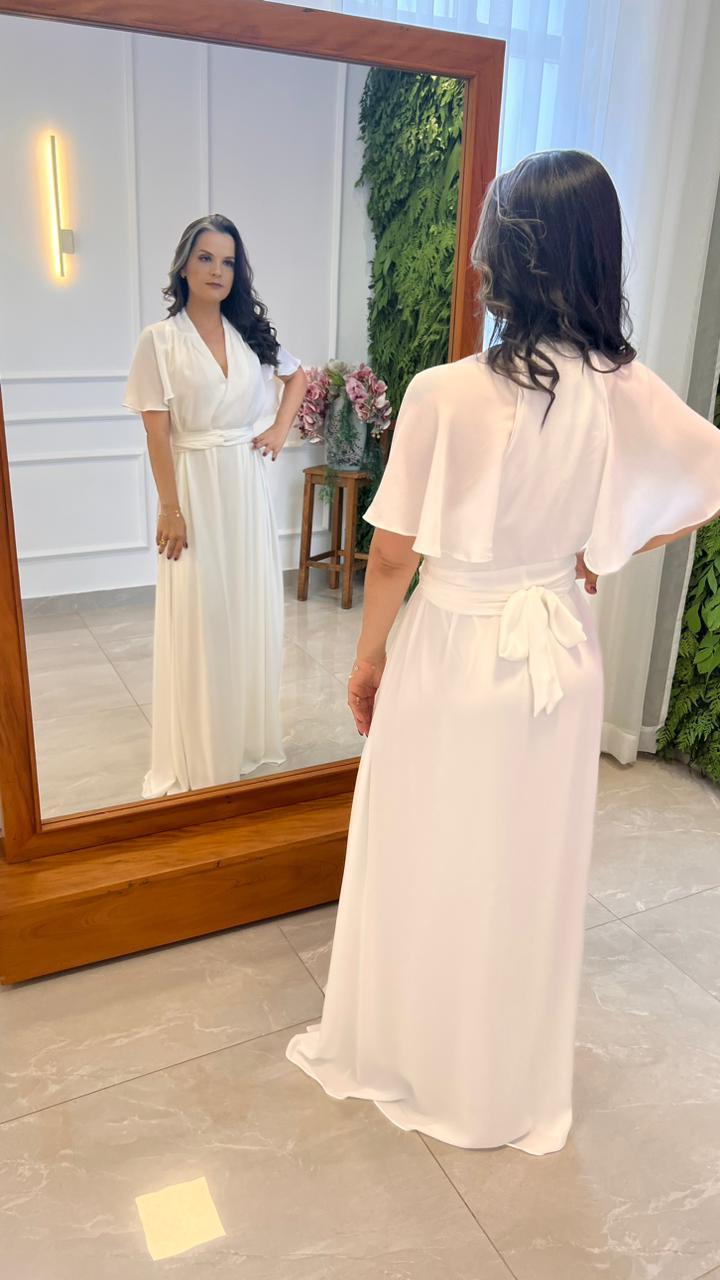 Vestido Longo Conf Tamanho Único Manguinha- Branco/ Off White