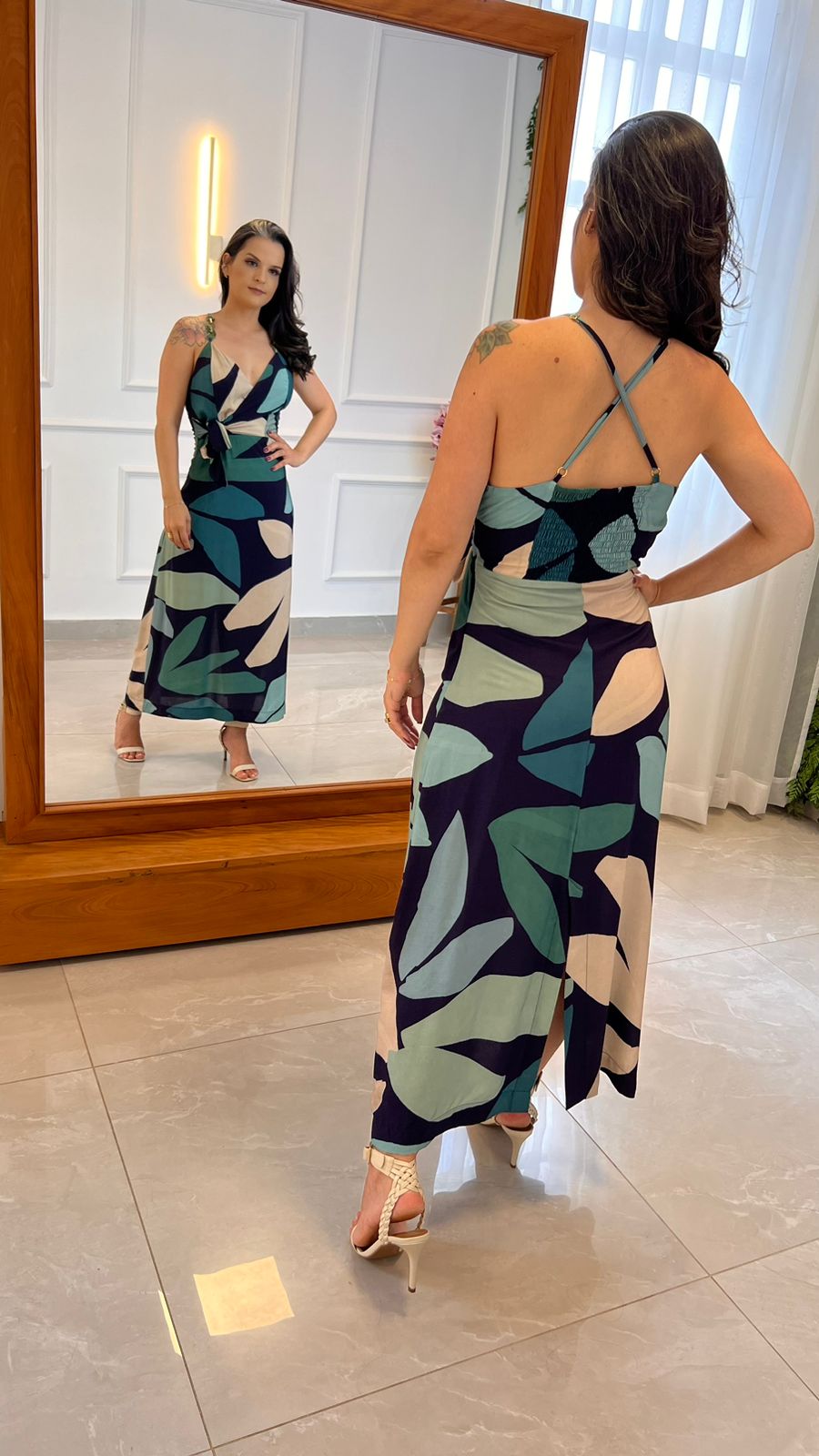 Vestido Midi Alça Três Elos - Estampado Verde