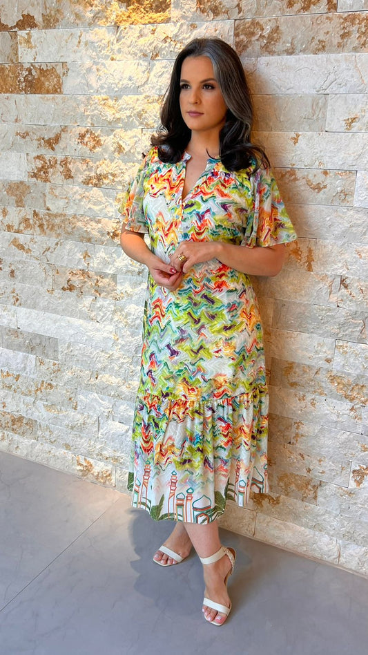 Vestido Midi Babado Oasis YU- Estampado 5296