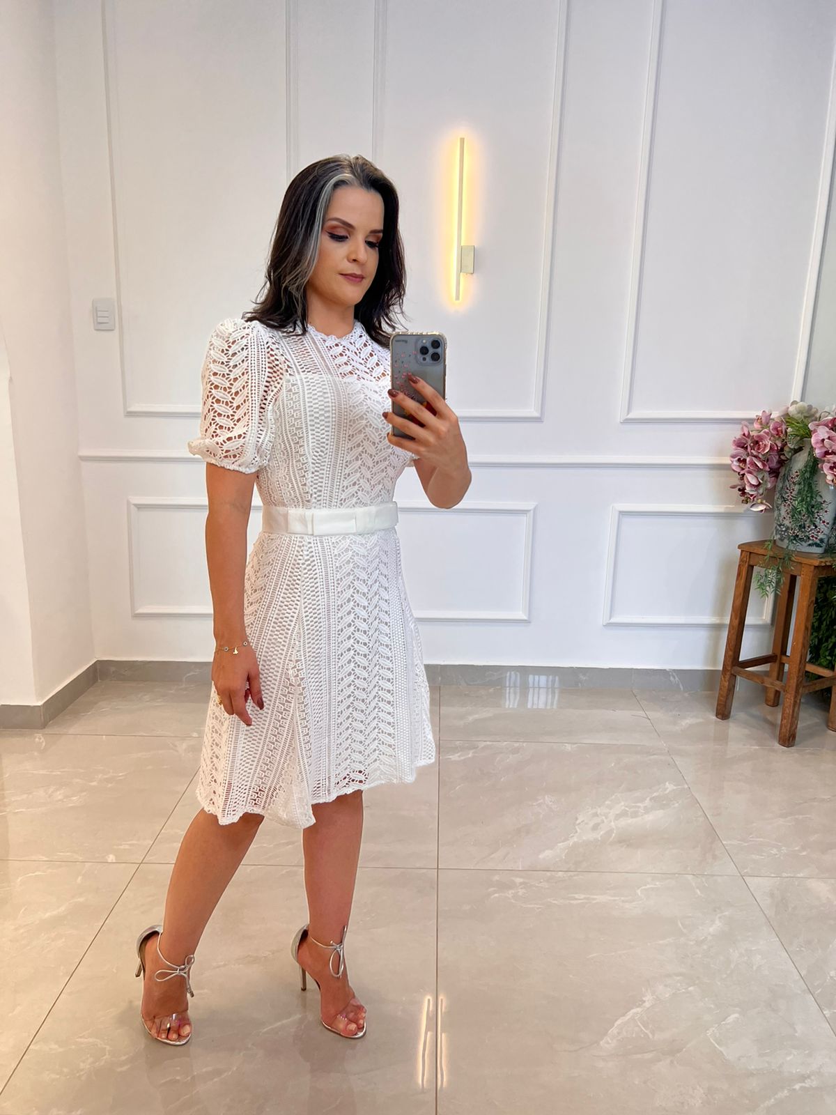 Desirre Guipir Short Dress - White