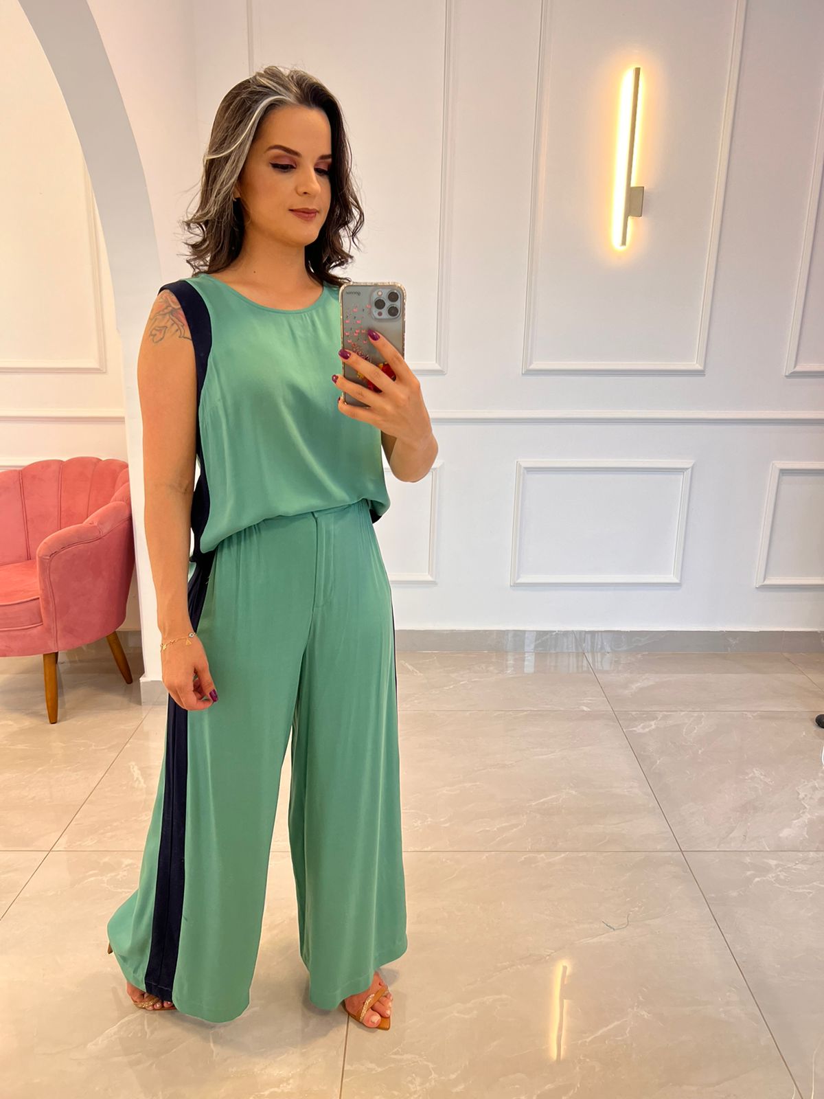 Conjunto Calça e Blusa Bicolor - Verde