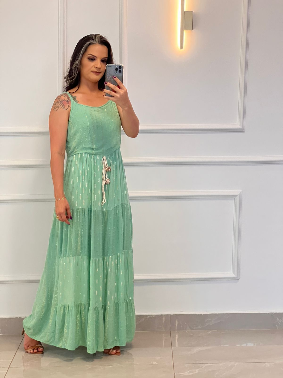 Desirre Glitter Shell Long Dress - Light Green