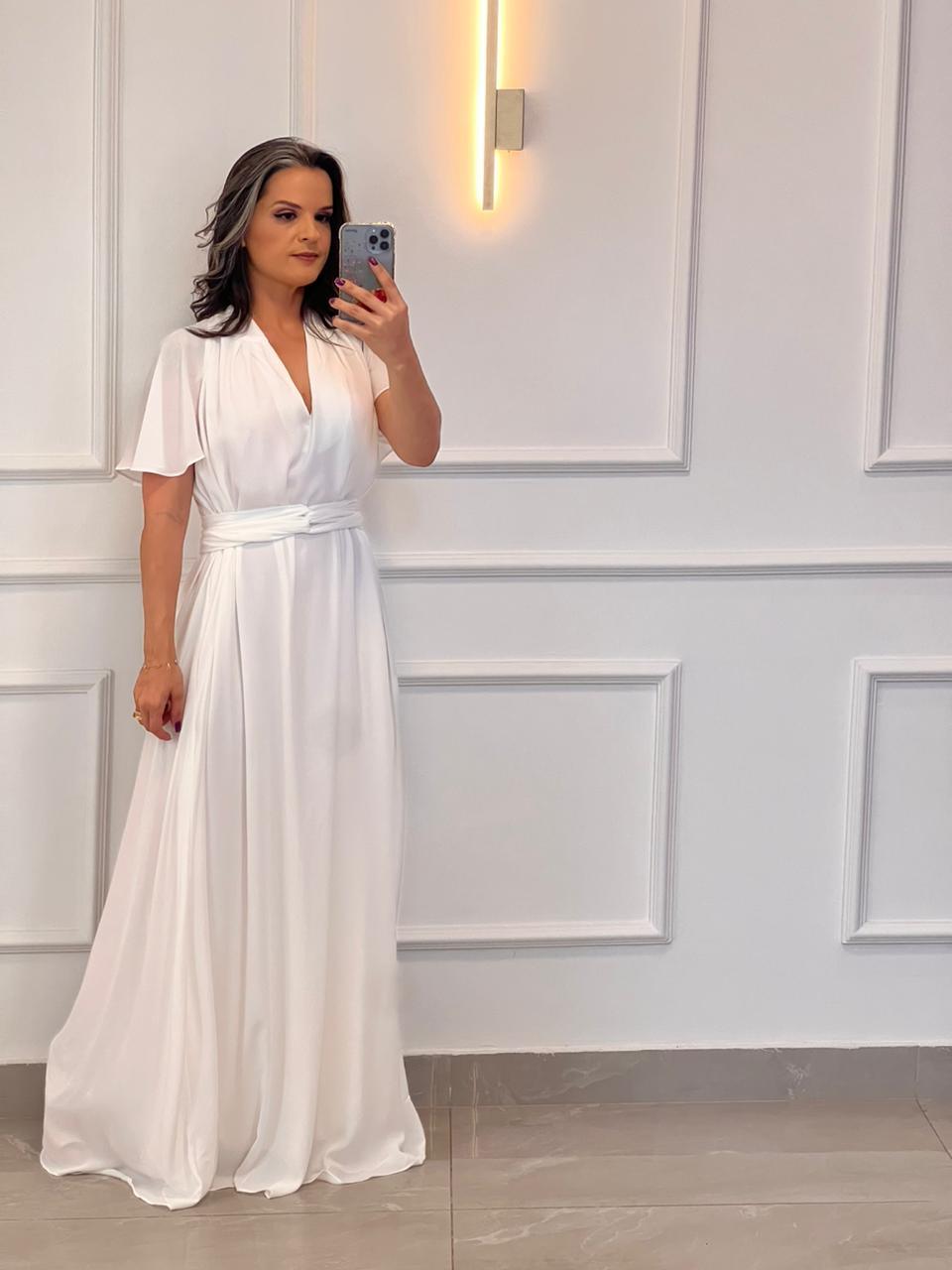 Vestido Longo Conf Tamanho Único Manguinha- Branco/ Off White