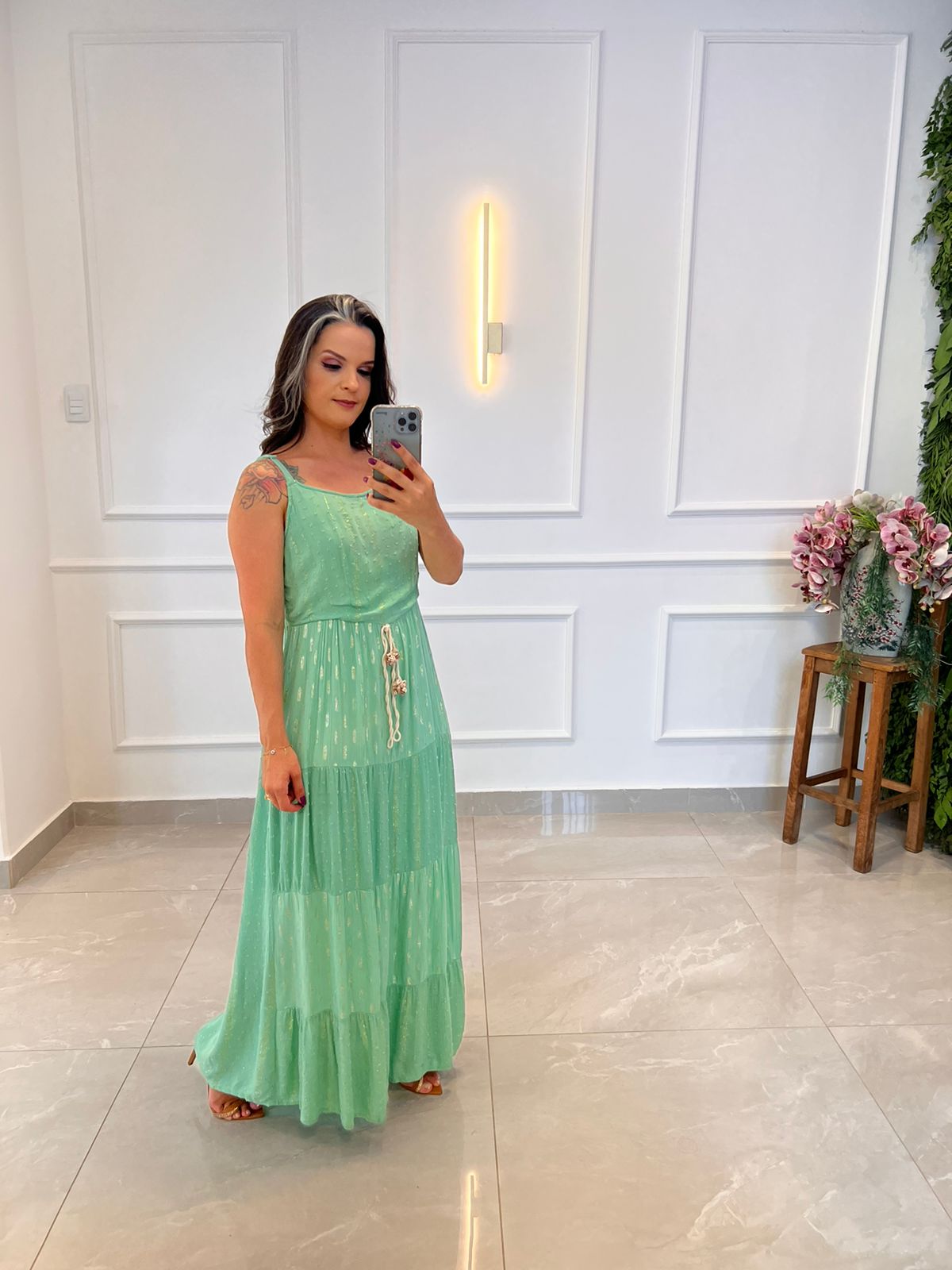 Desirre Glitter Shell Long Dress - Light Green