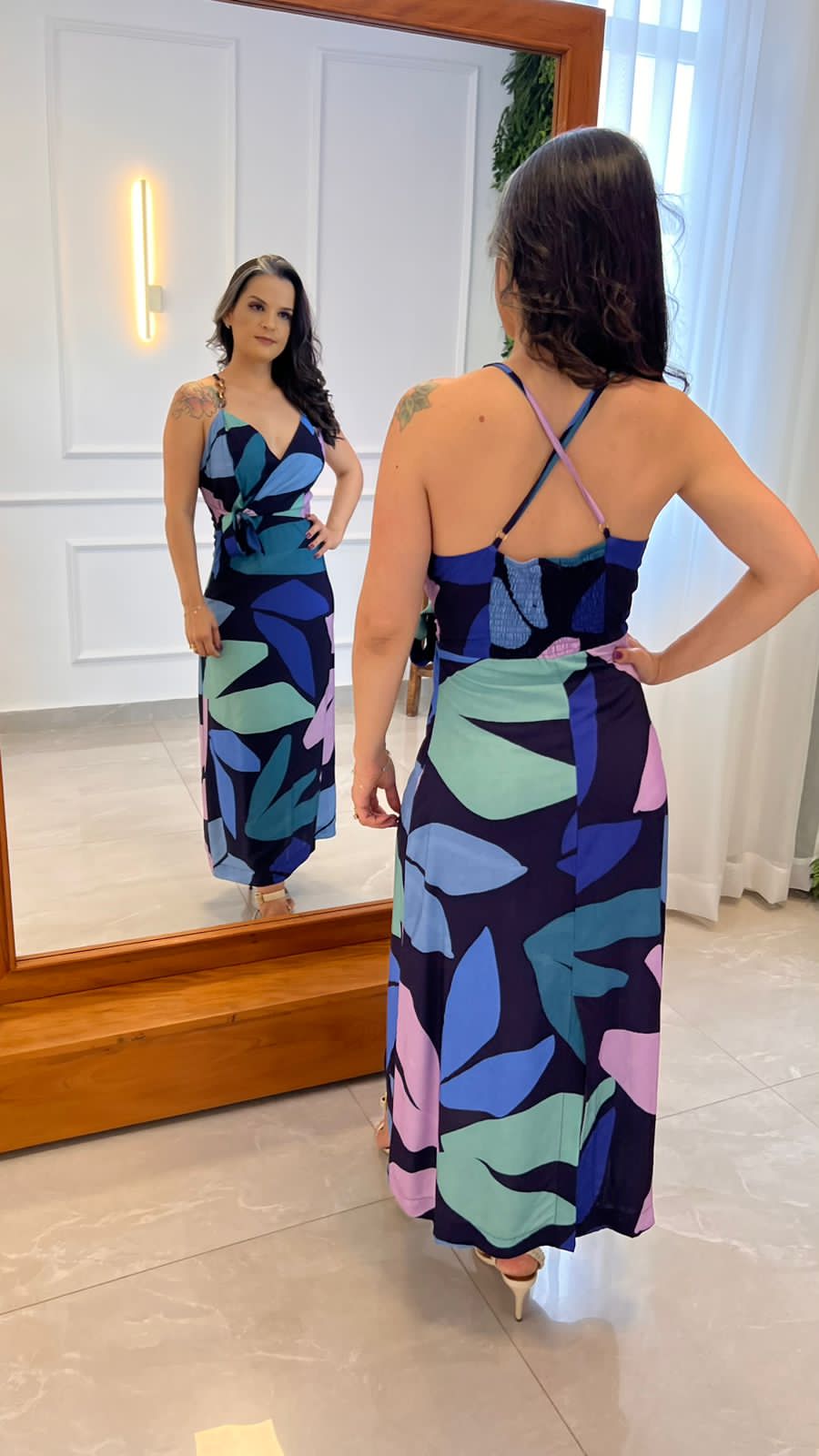 Vestido Midi Alça Três Elos - Estampado Azul