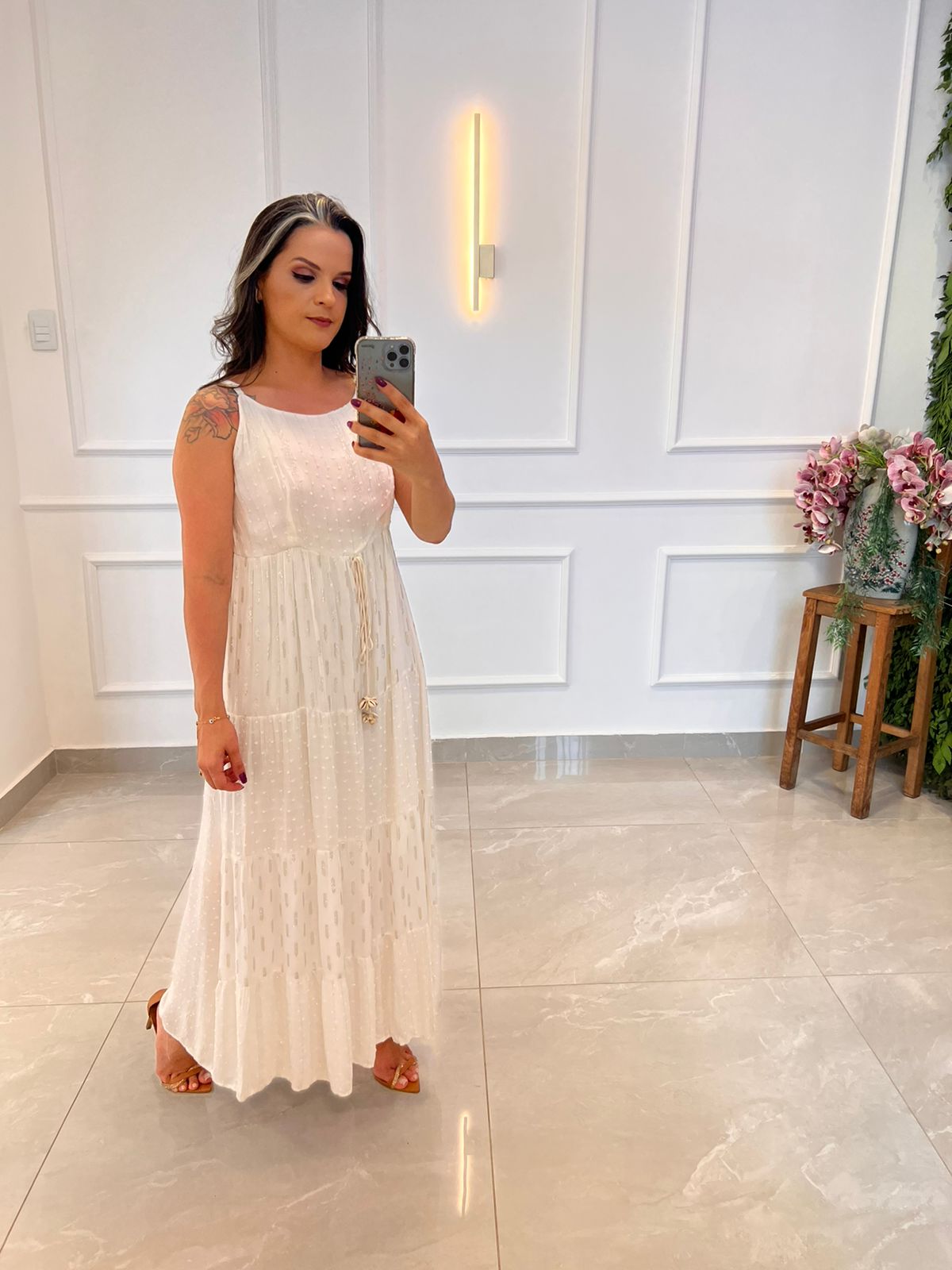 Desirre Glitter Shell Long Dress - White