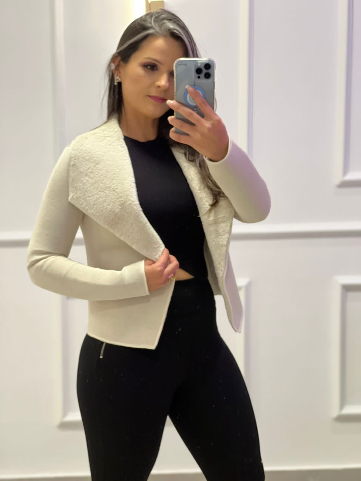 Coat Dubbed Lapel Fur - Beige