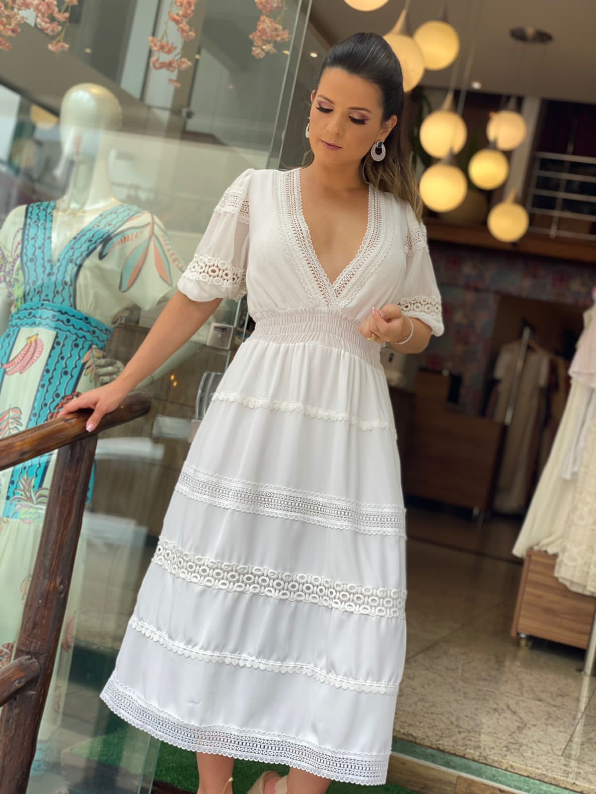 Princess Sleeve Midi Dress - White