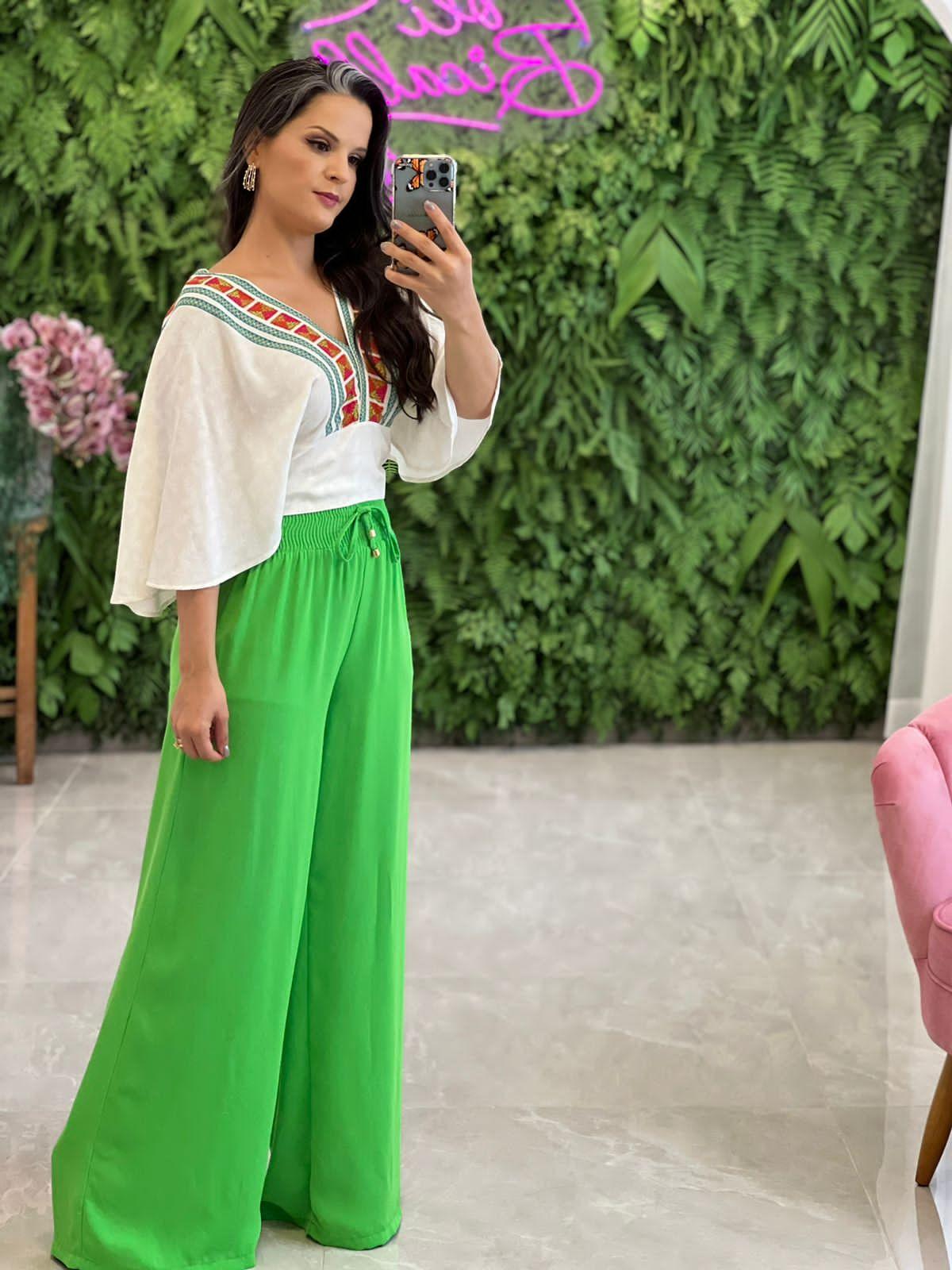 Pantalona Pantalona Crepe Pala in Lastex - Green