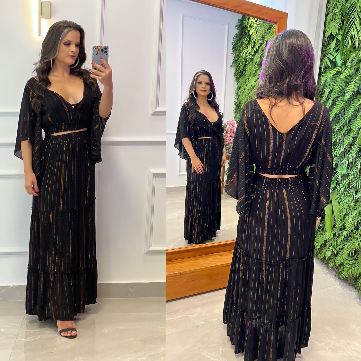 Desirre Cropped Skirt Set - Black
