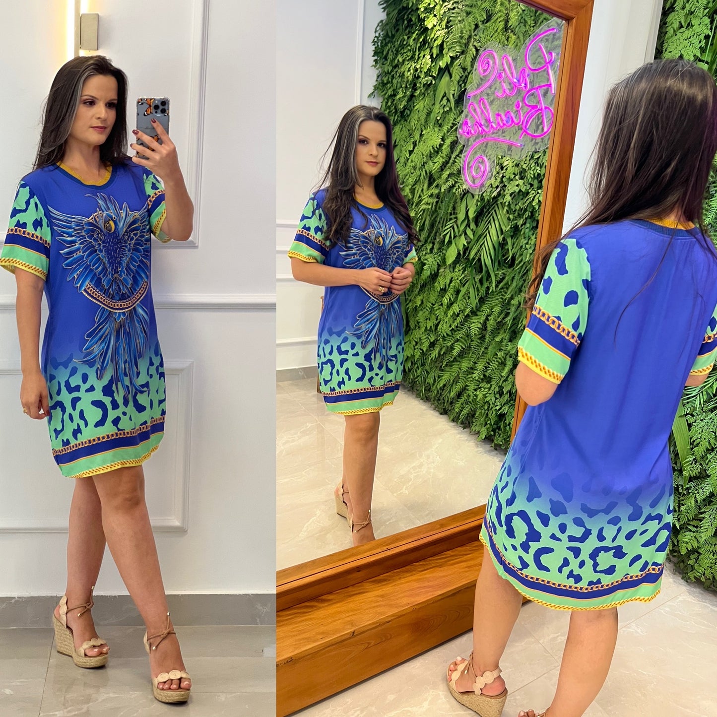 Vestido Curto Arara Gola Tricot - Azul