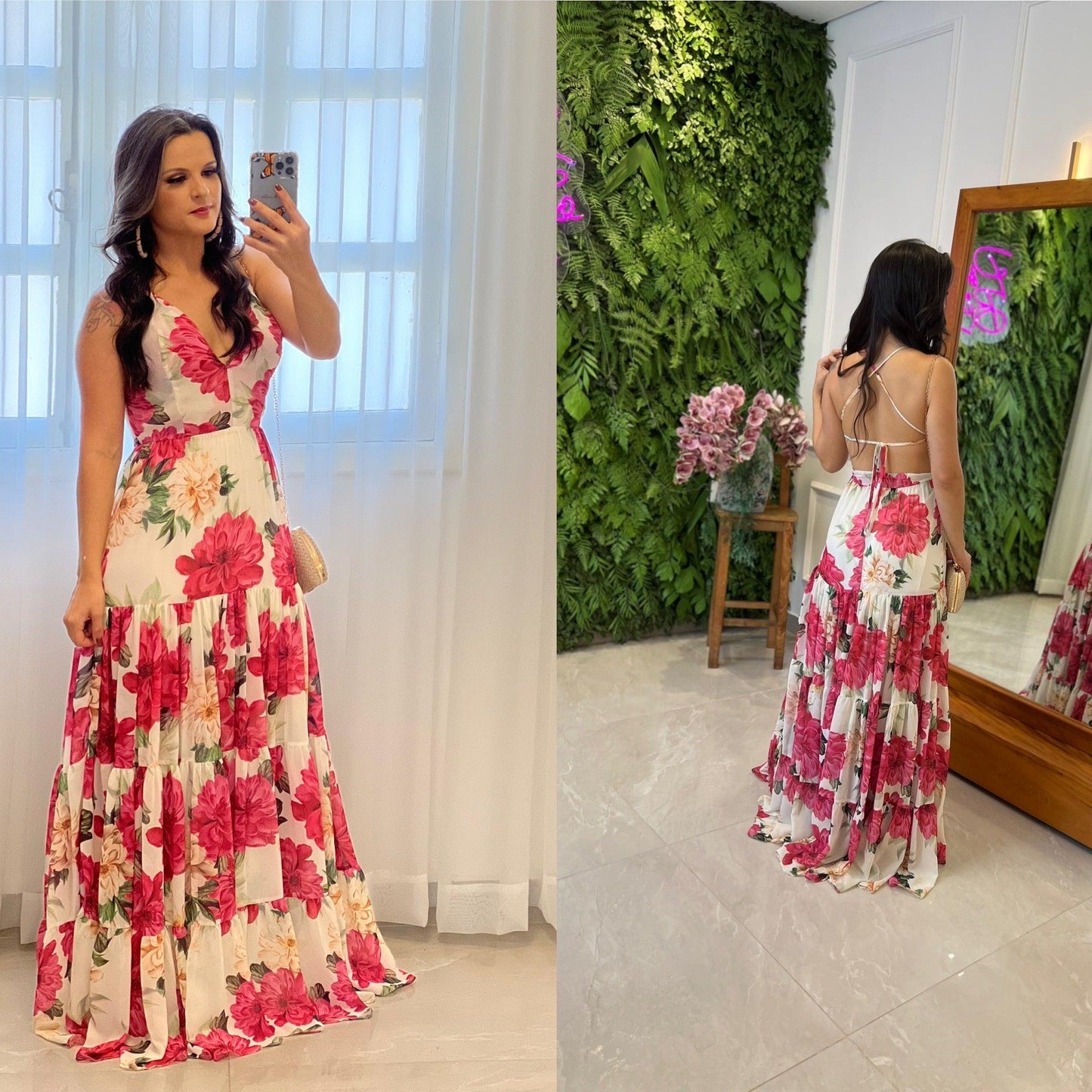 Vestido Longo Floral - Branco/ Off
