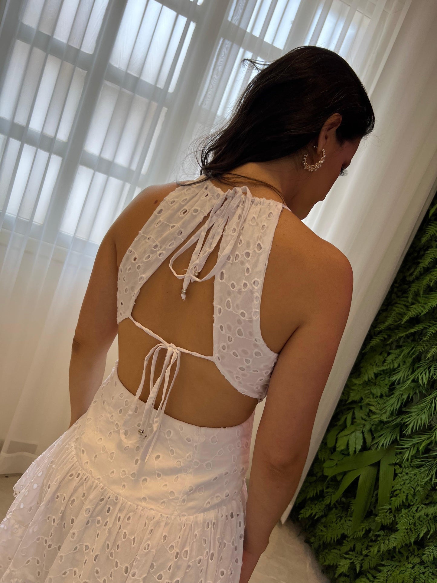 Vestido corto Laise con fugas en la cintura - Blanco