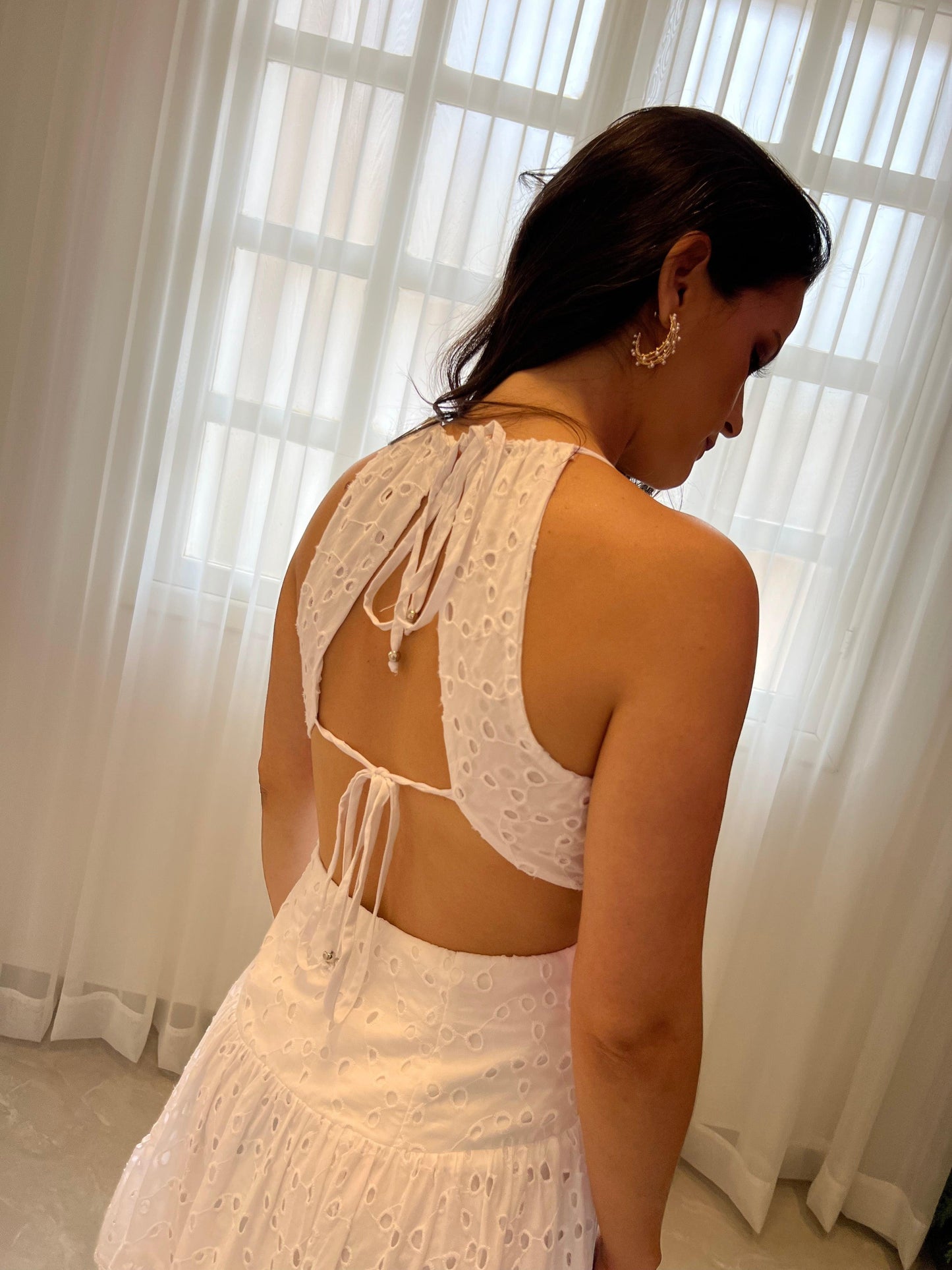 Vestido corto Laise con fugas en la cintura - Blanco