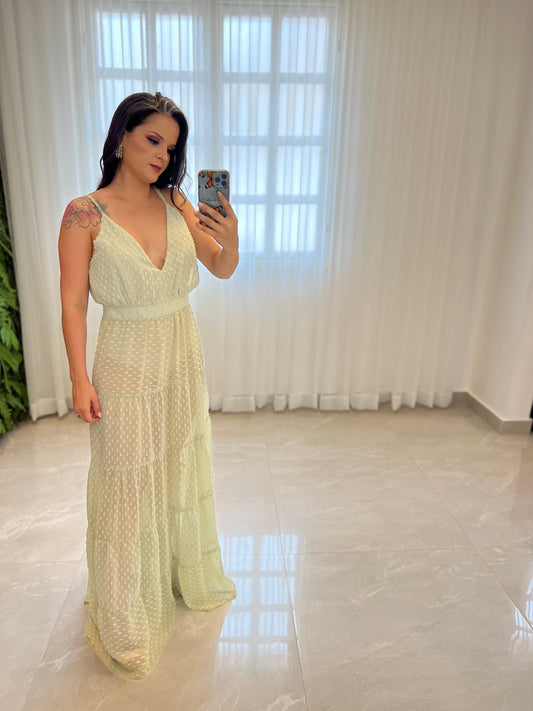 Vestido Longo Hot Pants Decote V - Liso Verde Claro 3755