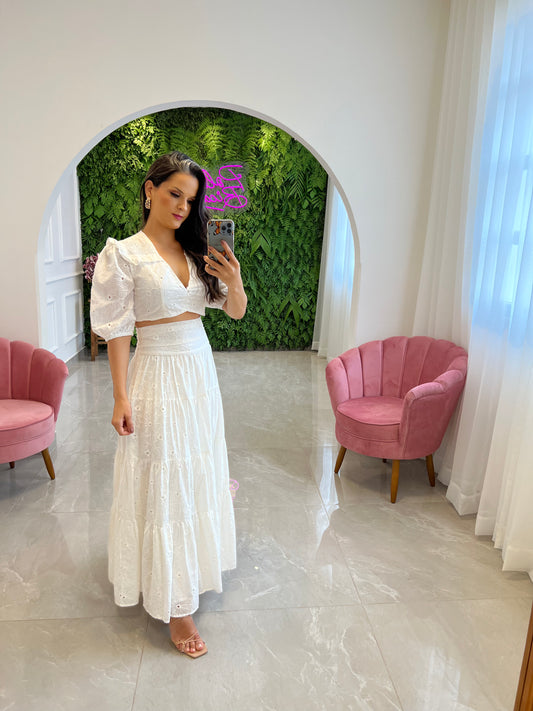 Lesie Cropped Skirt Set - White