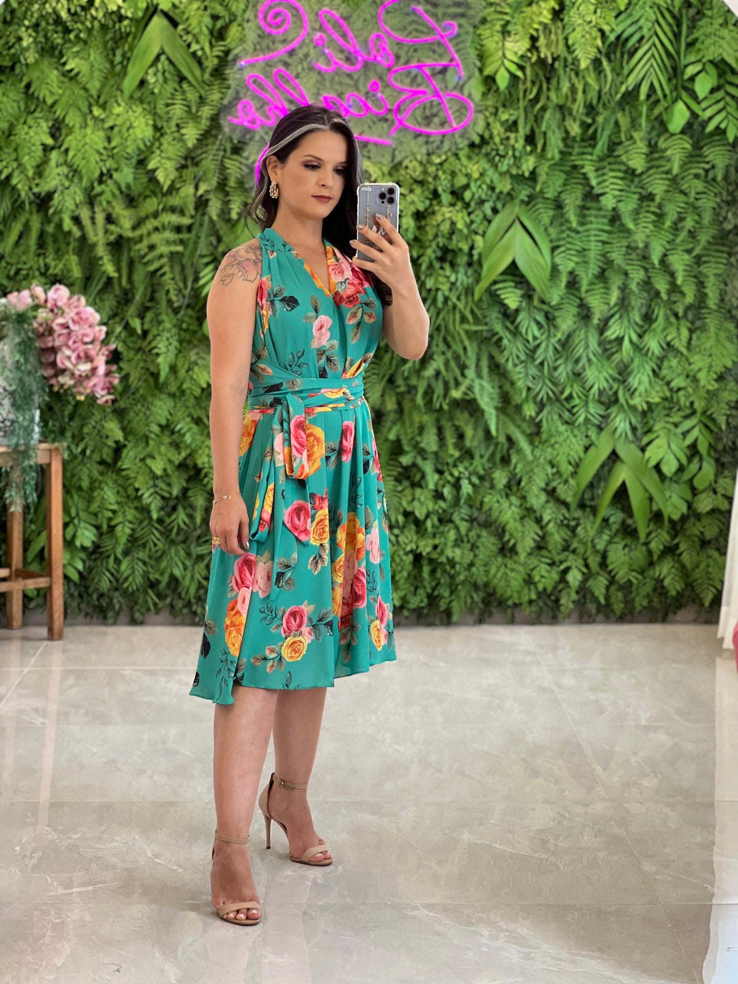 Vestido Midi Rosas Talla Única - Azul