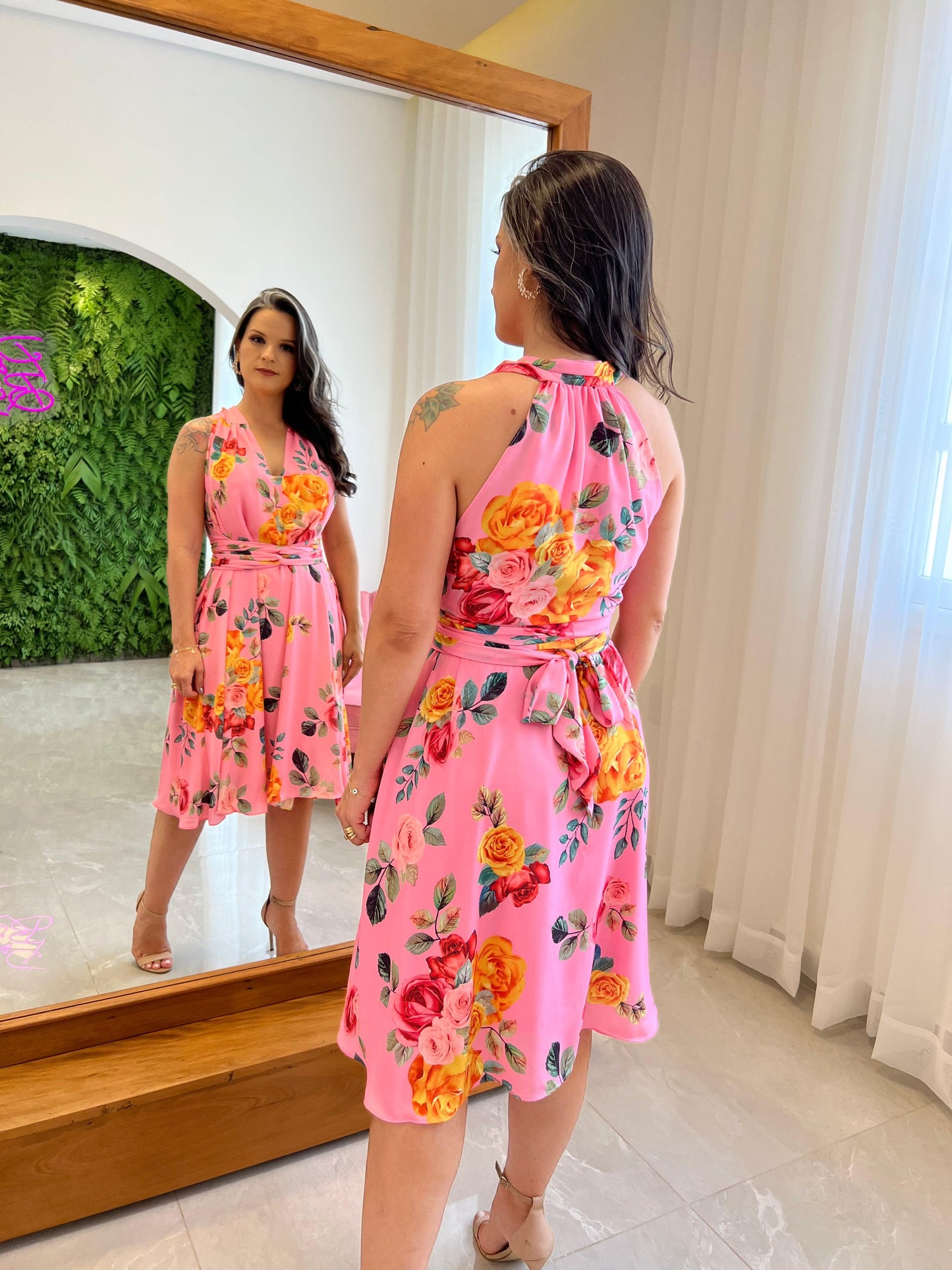 Vestido Midi Rosas Talla Única - Rosa