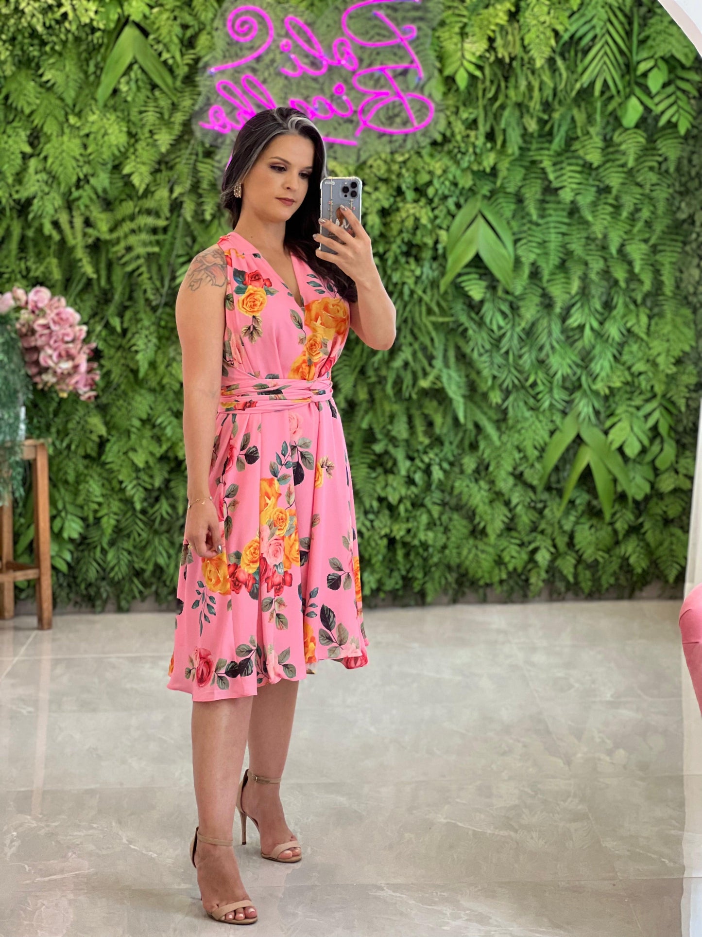 Vestido Midi Rosas Talla Única - Rosa