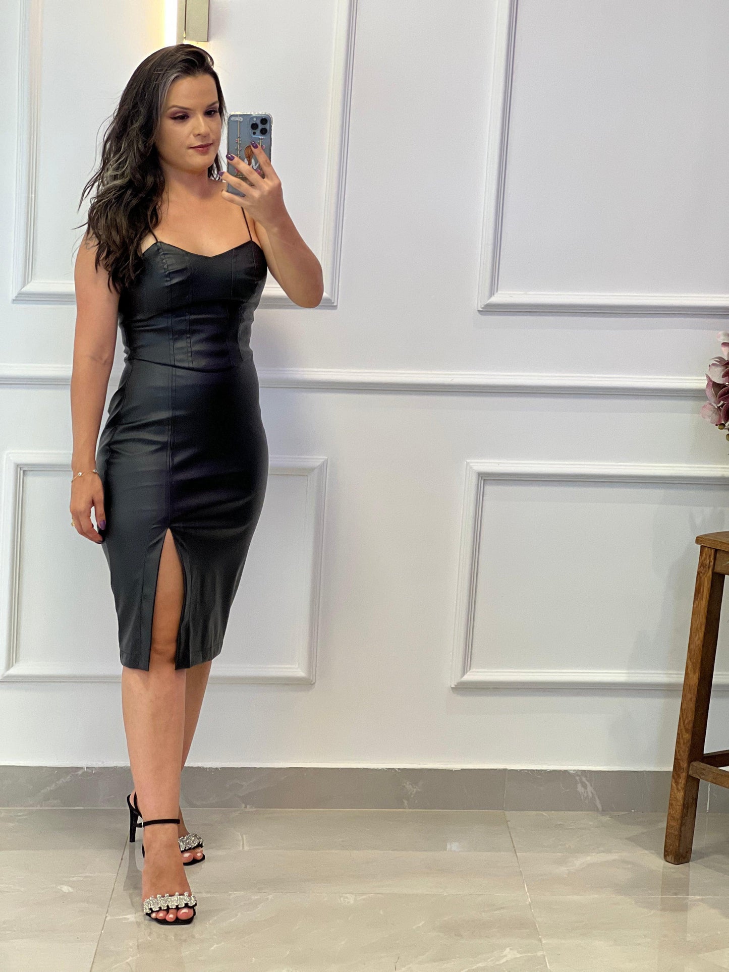 Conjunto Crop y Falda de Cuero Ecológico - Negro