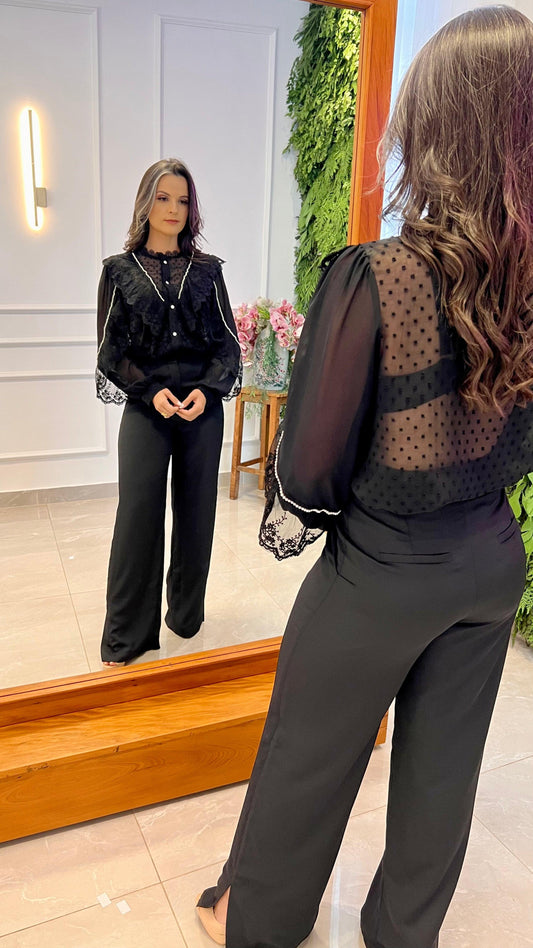 Camisa Tule Perolas - Liso Preto 4757