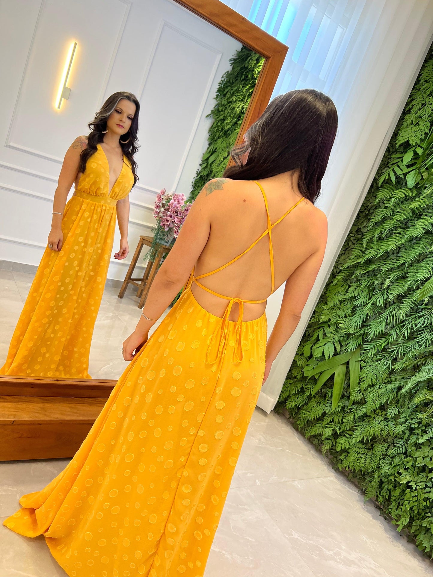 Vestido largo de gasa Hot Pants - Amarillo