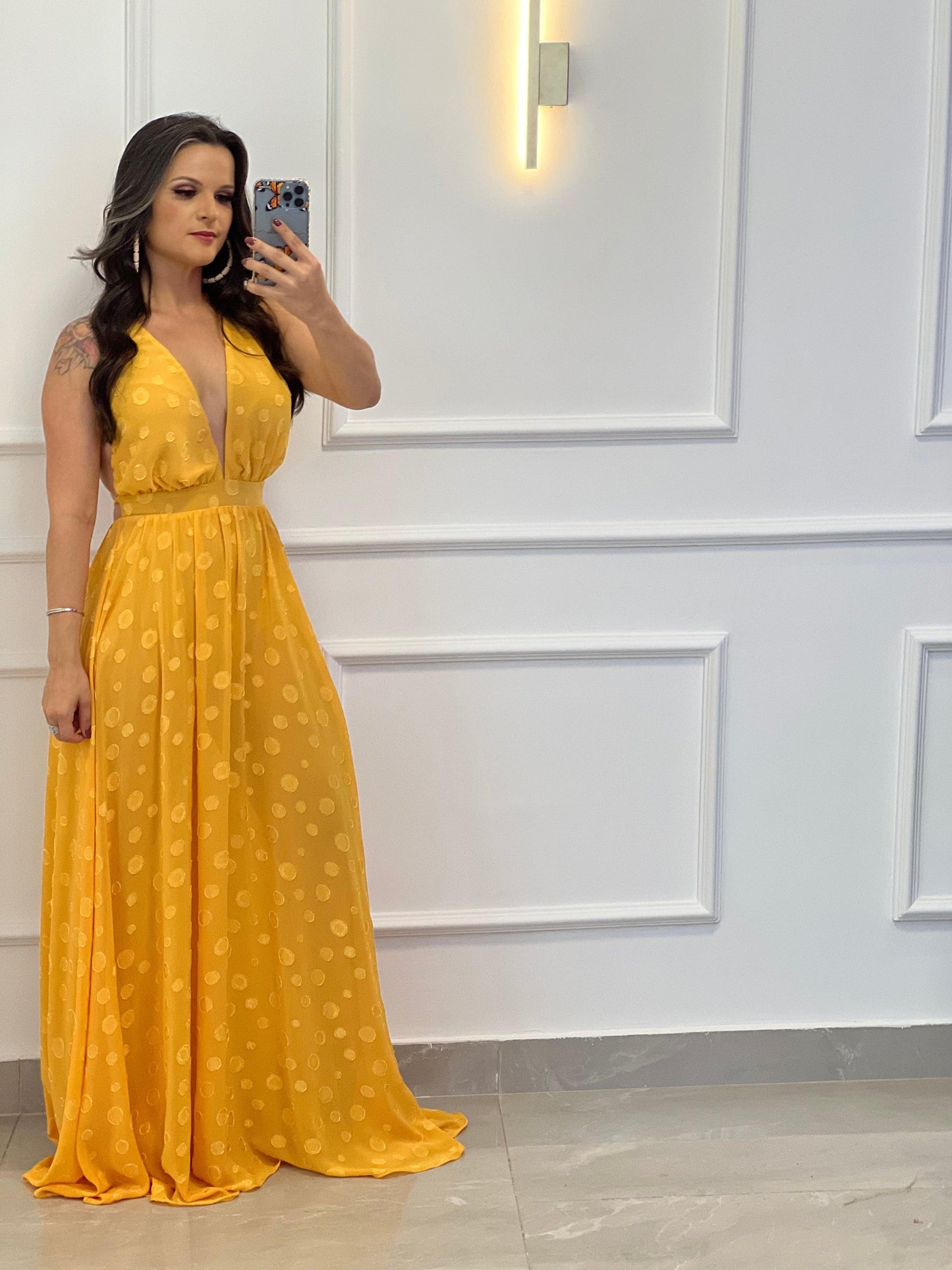 Vestido largo de gasa Hot Pants - Amarillo