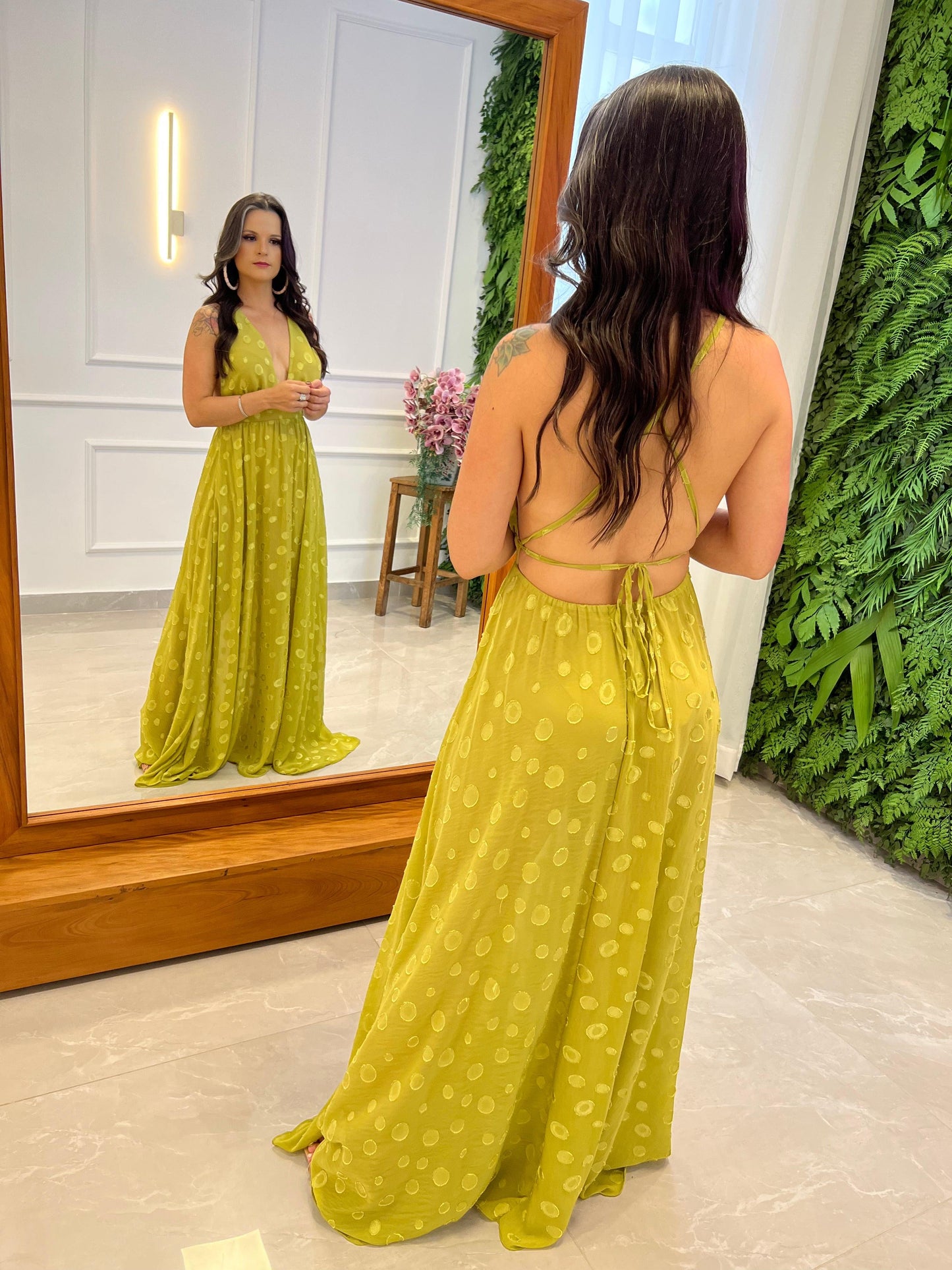 Vestido largo de gasa Hot Pants - Verde
