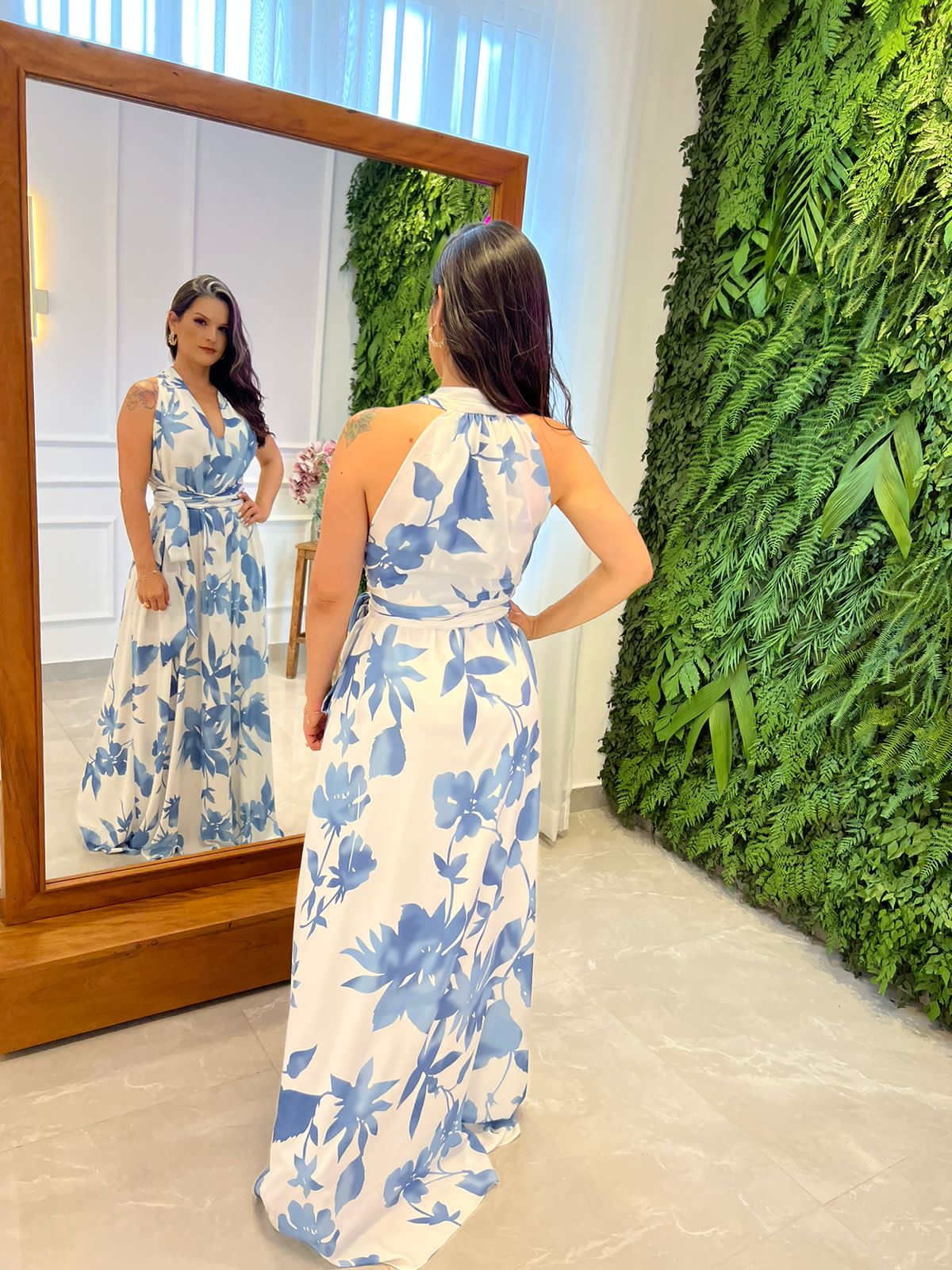 Vestido Longo Conf Tamanho Único Sem Manga - Estampado Azul