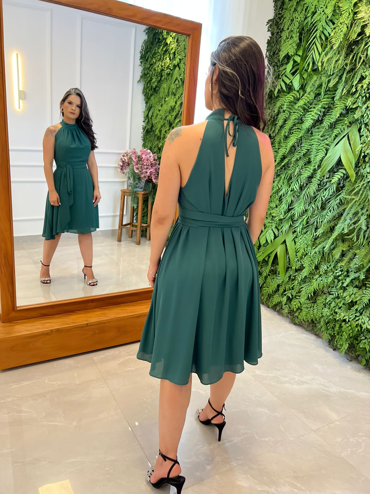 Vestido Midi Conf Gola Alta Tamanho Único - Verde Escuro