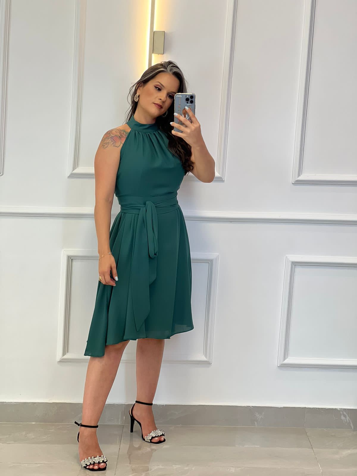 Vestido Midi Conf Gola Alta Tamanho Único - Verde Escuro