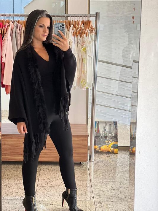 Xale Pashimina Com Vista em Pele - Preto 3991