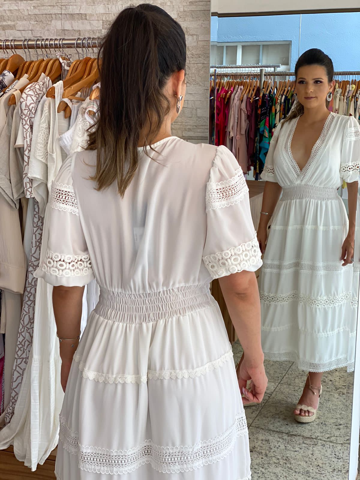 Princess Sleeve Midi Dress - White