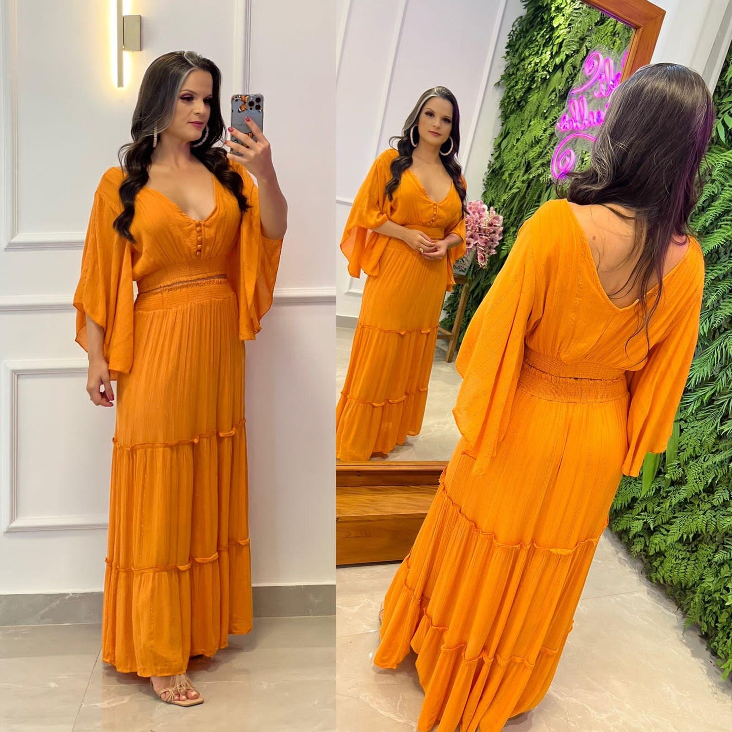 Conjunto Cropped Saia Desirre - Laranja