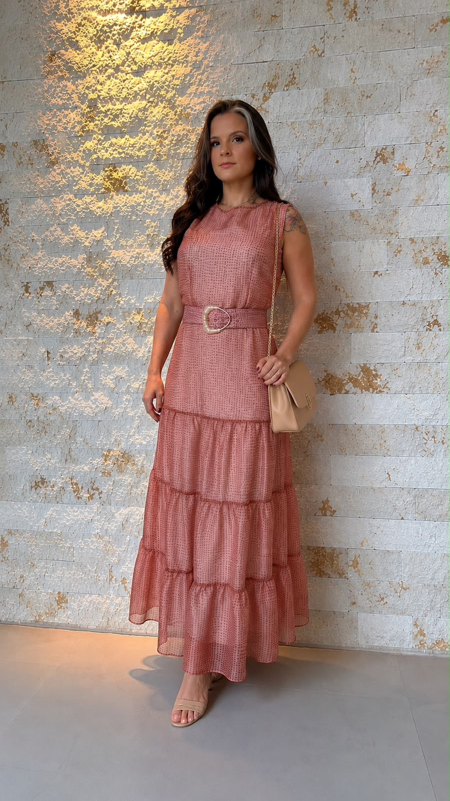 Vestido Midi Tule Poa Cinto PIS- Rosa 6329