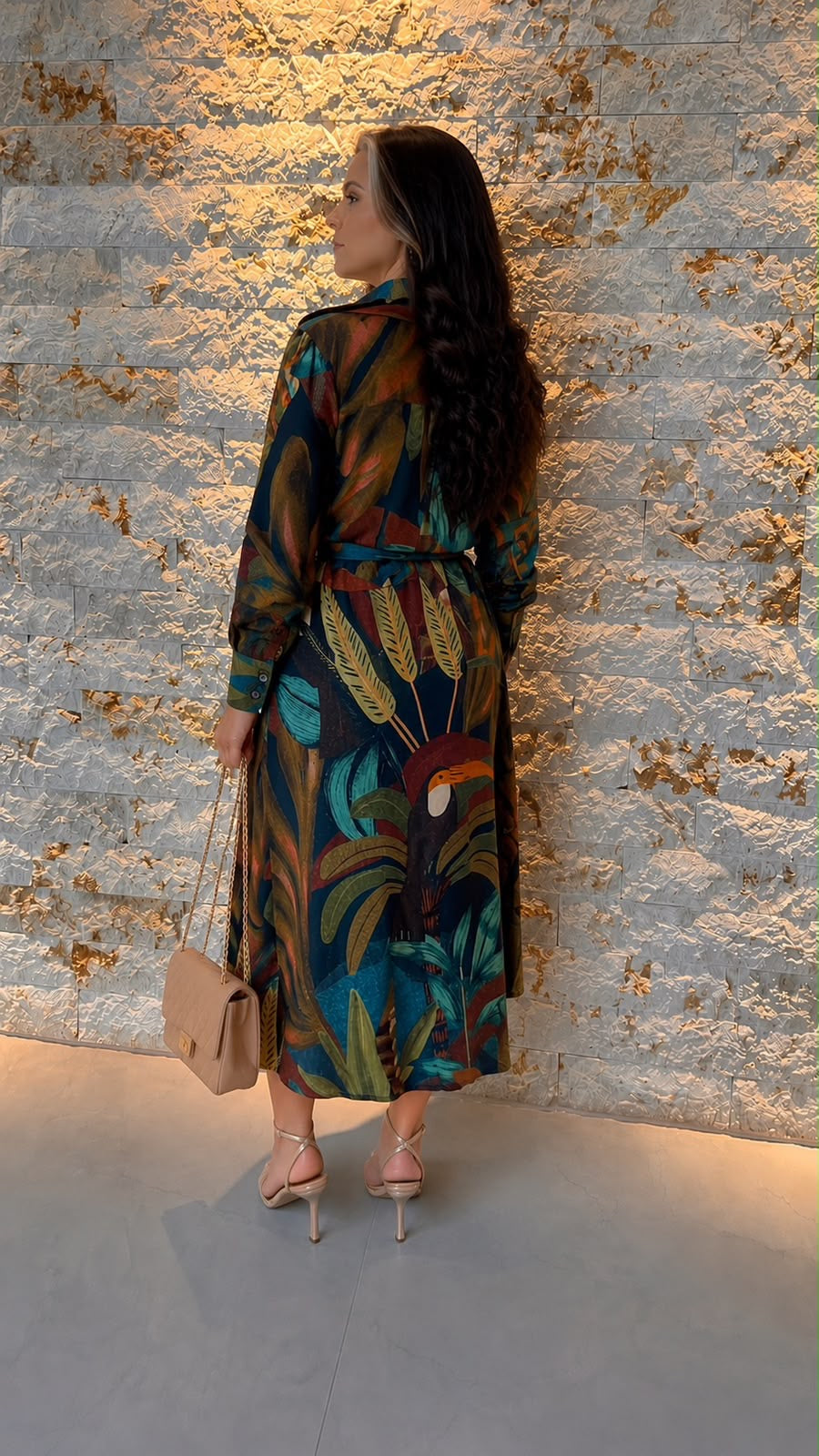 Vestido Chemisse Manga Longa Folhagem ARTE- Estampado 5753