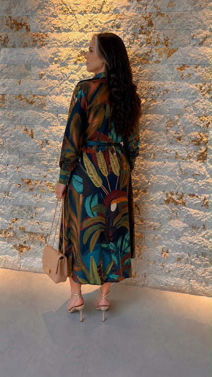 Vestido Chemisse Manga Longa Folhagem ARTE- Estampado 5753