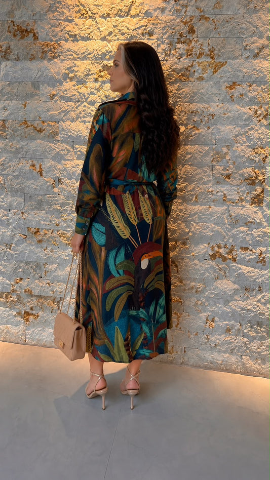 Vestido Chemisse Manga Longa Folhagem ARTE- Estampado 5753