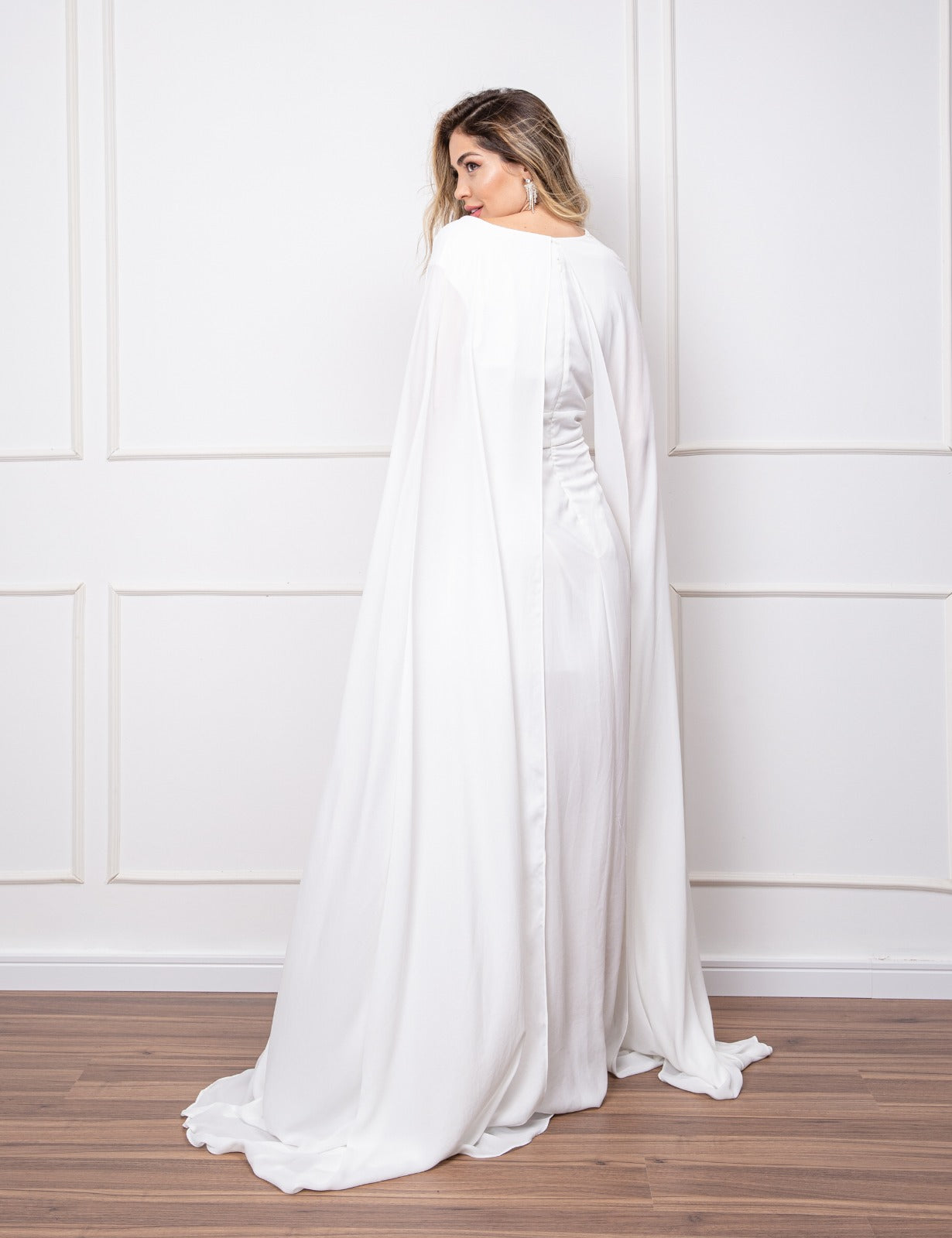 Long Dress Flowing Sleeve Cover - White