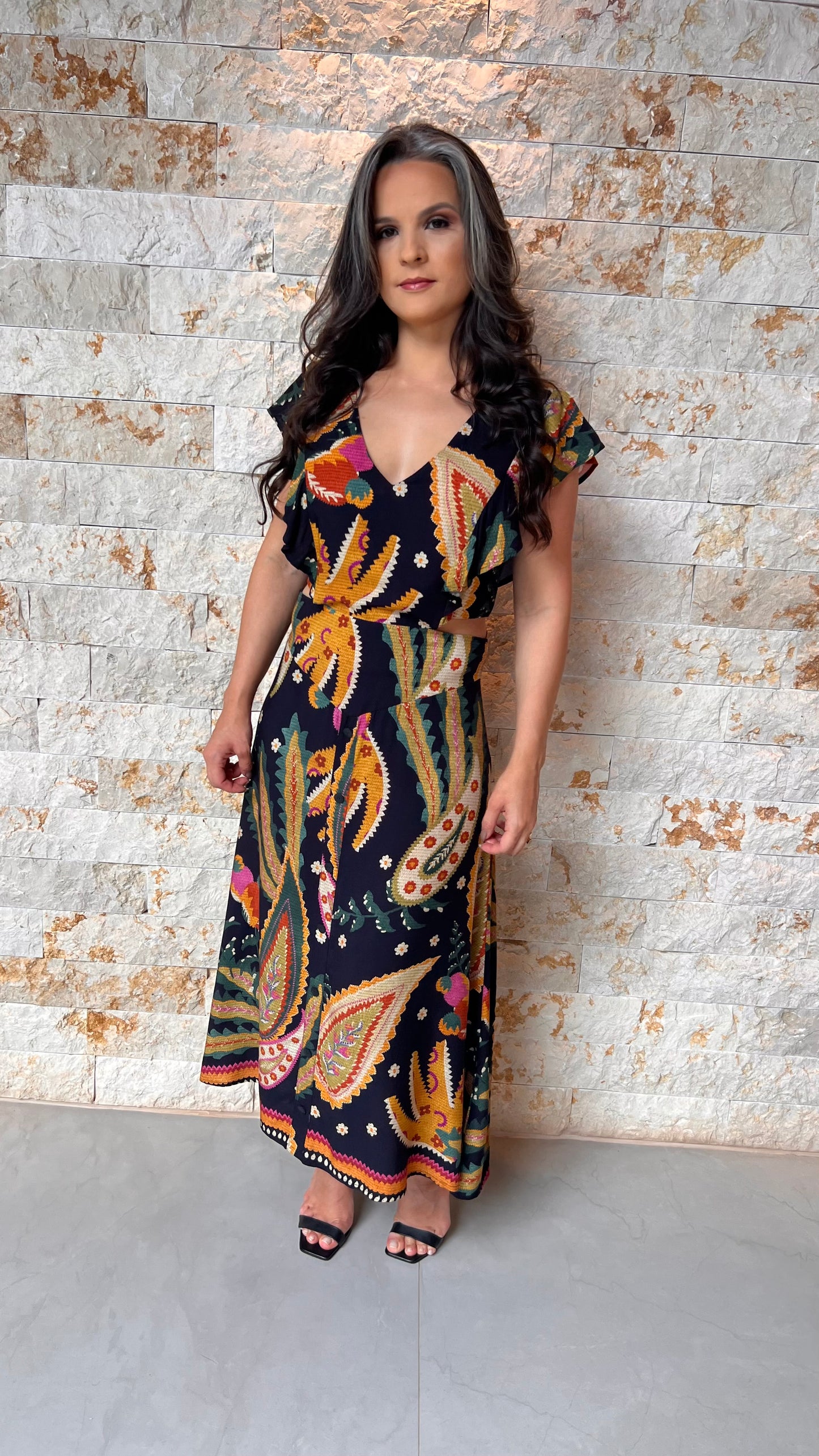 Vestido Midi Vazado Lateral RIO- Estampado 6000