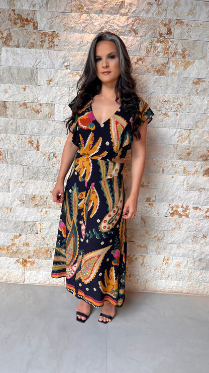 Vestido Midi Vazado Lateral RIO- Estampado 6000