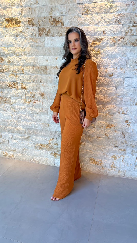 Conjunto Calça Plissada Blusa VIDI- Terra Cota 5777