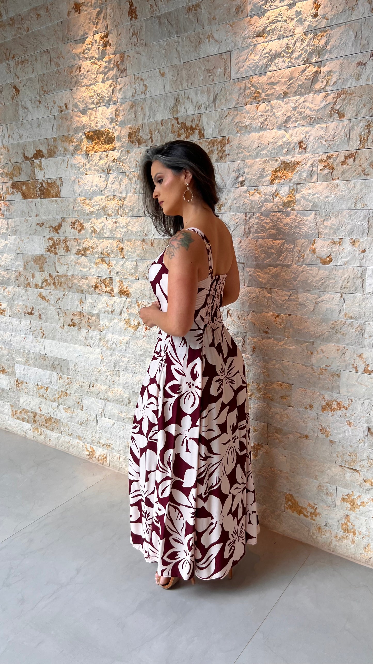 Vestido Midi Manga Nula Broche PIS- Estampado 6035