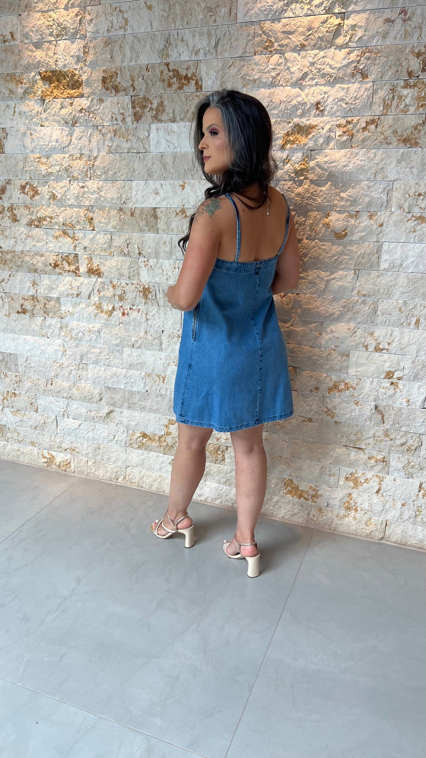 Vestido Curto Jeans Alcinha NOV- Jeans Claro 5957