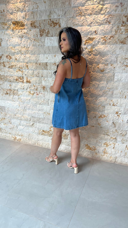Vestido Curto Jeans Alcinha NOV- Jeans Claro 5957