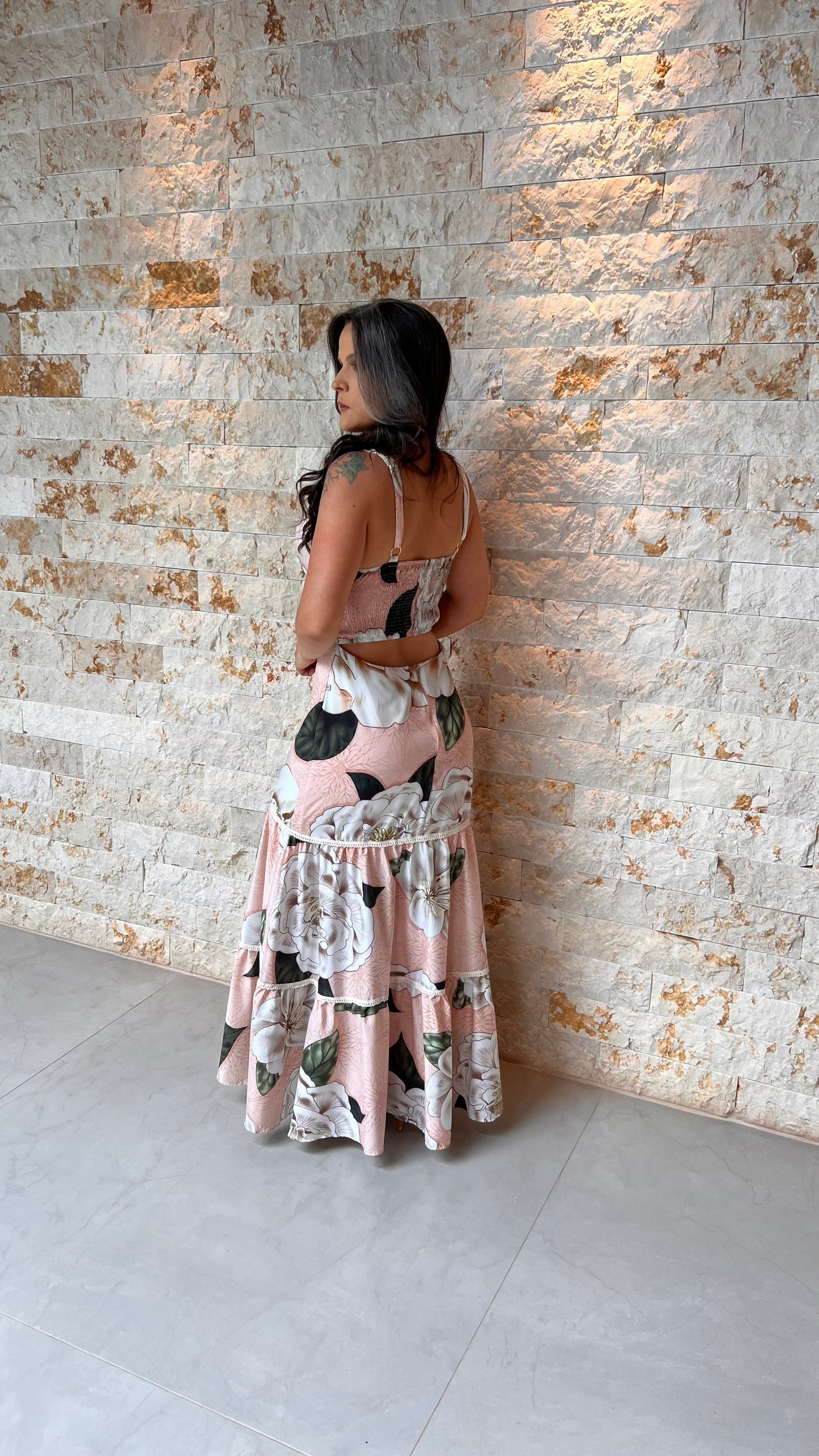 Vestido Longo Alça Macramé FRAN- Estampado 6054