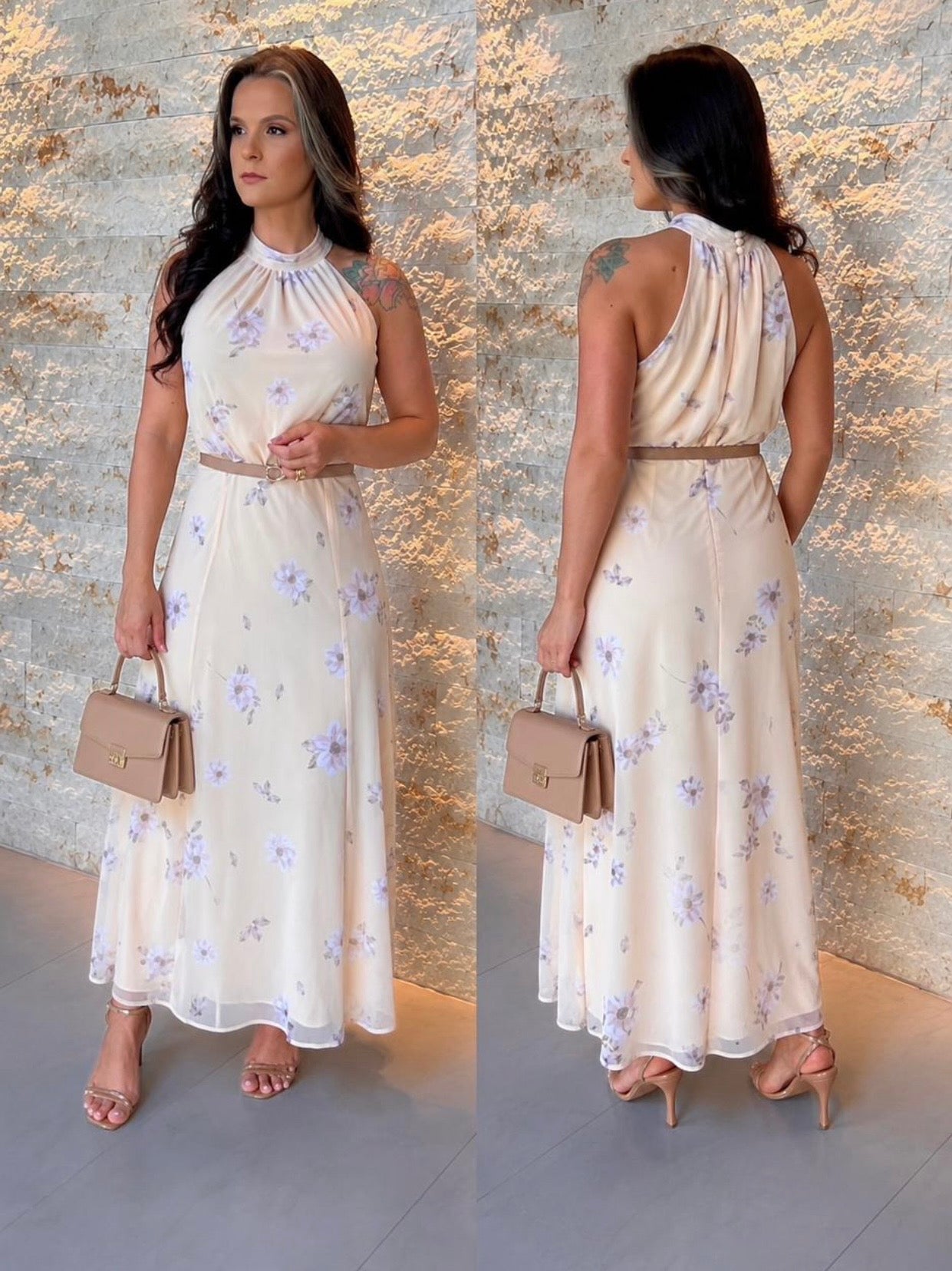 Vestido Midi Tule Florido PIS- Amarelo 6040
